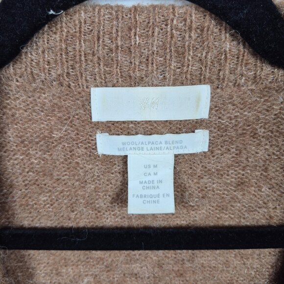 HM Sweater Womens M Brown Wool Alpaca Cardigan Open Front Oversized Cozy - Picture 5 of 7